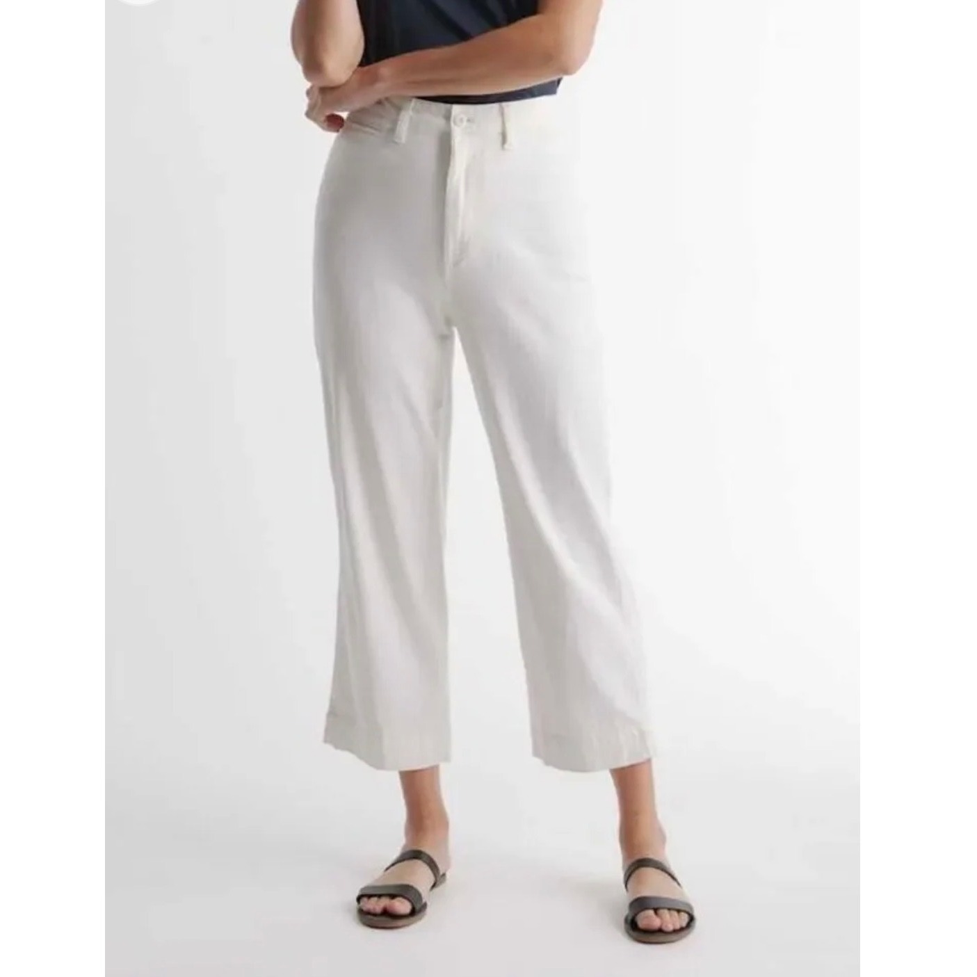 Quince Organic Cotton Wide-Leg Crop Pant Womens 26 Ivory High Rise Lb21527 New